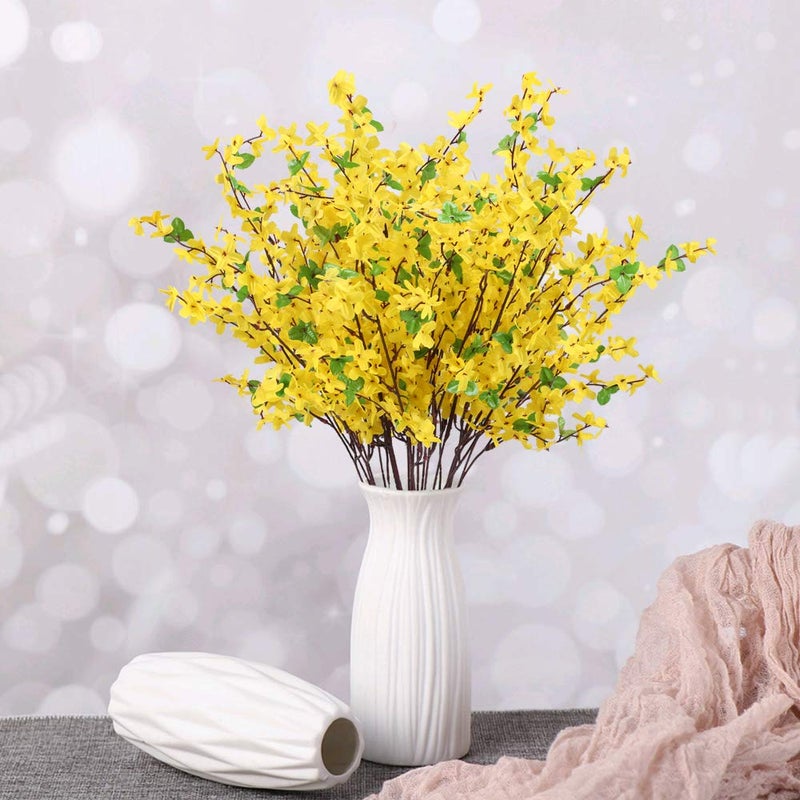 HO2NLE 6 PCS 25.5inch Artificial Flowers Yellow Silk Fake Winter Jasmine Long Stem Artificial Orchids Flowers for Decoration Indoor Outdoor Wedding Home Bedroom Yard Cemetery - Image 3